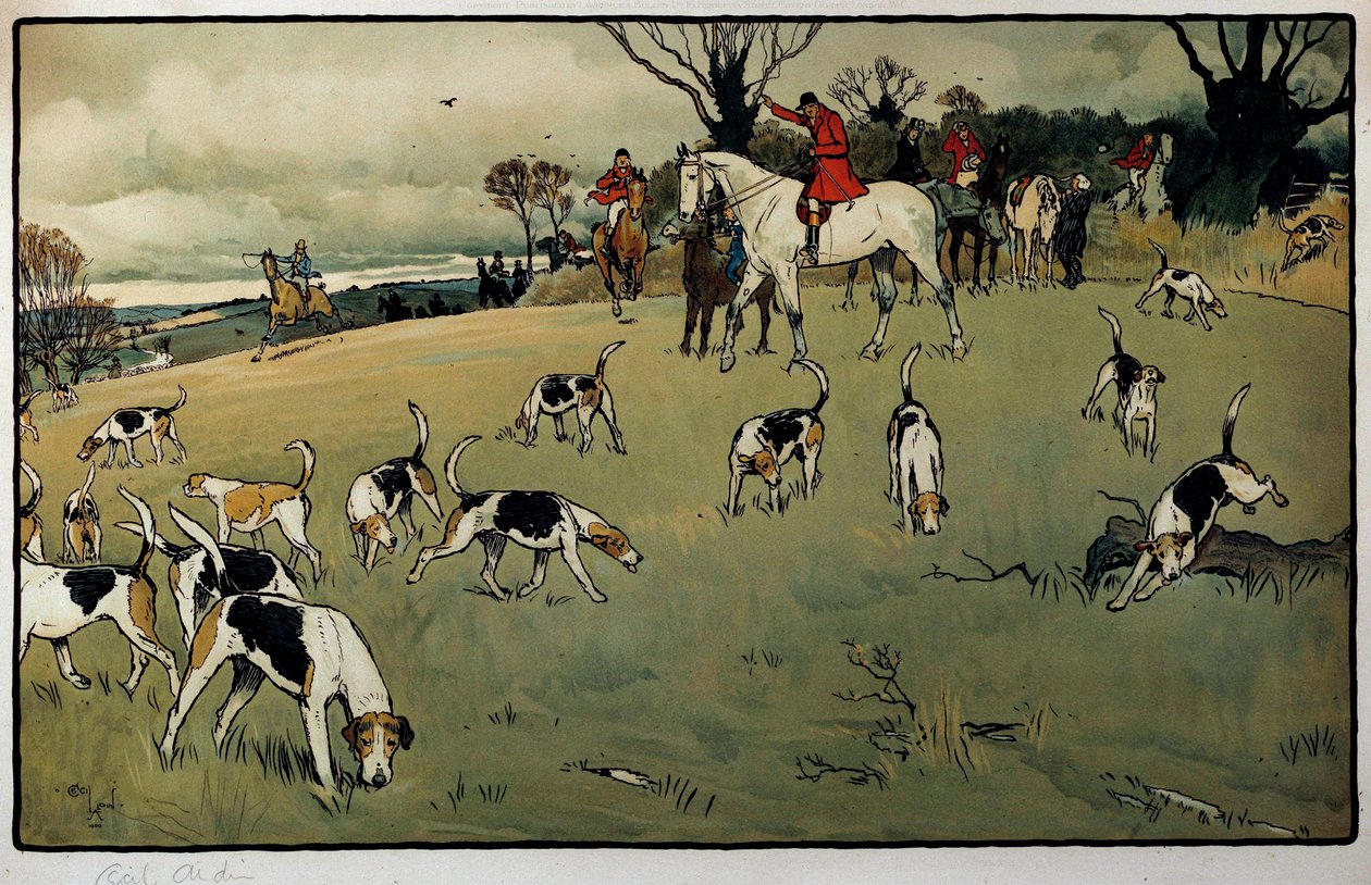 Scena myśliwska, akwarela szlaku Cecila Aldina (1870-1935) XIX-wieczna kolekcja prywatna autorstwa Cecil Charles Windsor Aldin