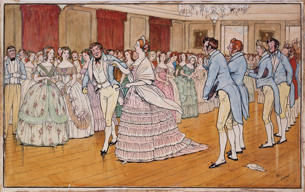 Pani Barrington z wielką satysfakcją prowadzi ze Stephenem Dumplingiem, ilustracja do „Handley Cross” Roberta Smitha Surteesa autorstwa Cecil Charles Windsor Aldin