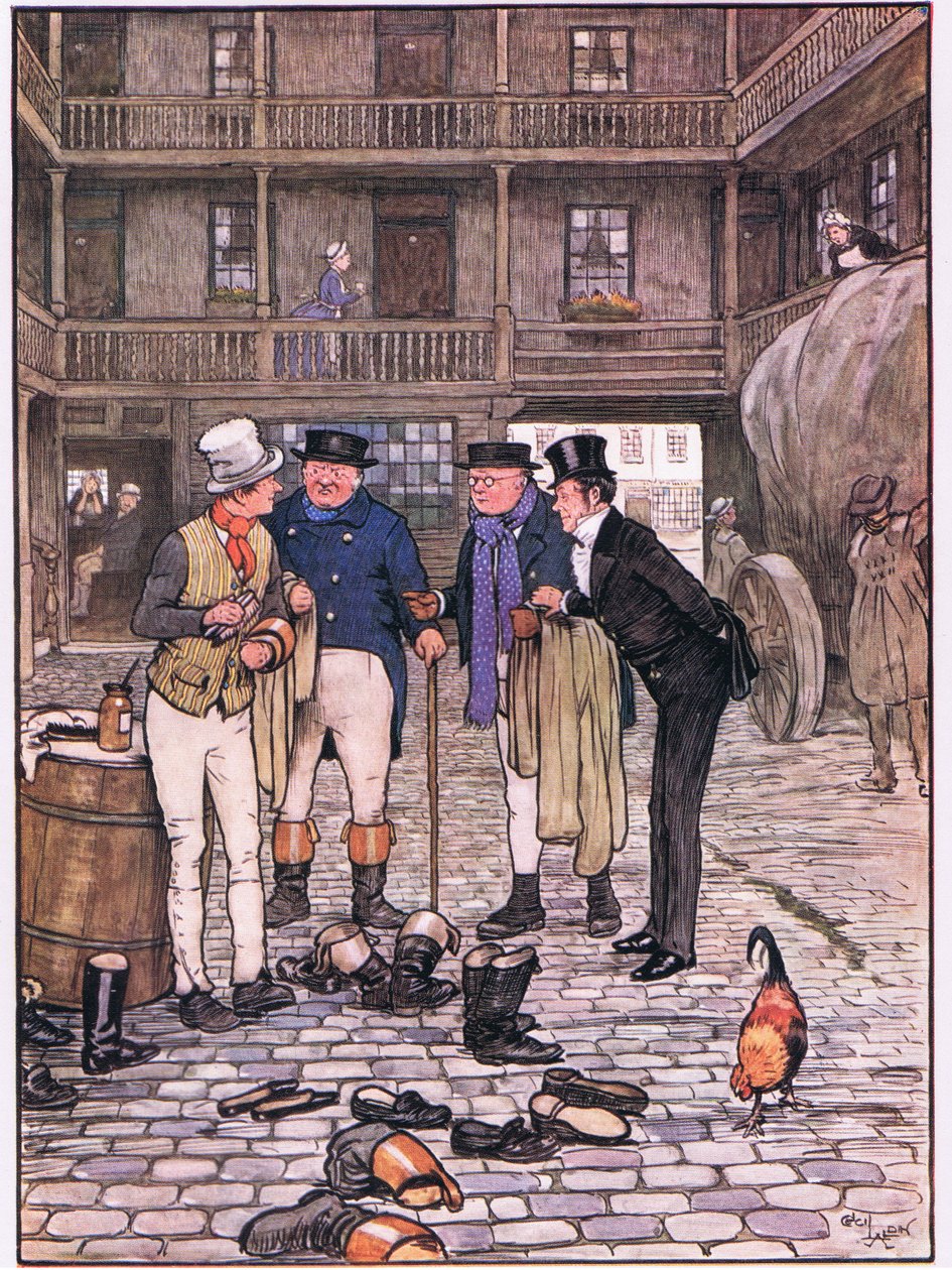 Sam na dziedzińcu White Hart autorstwa Cecil Charles Windsor Aldin