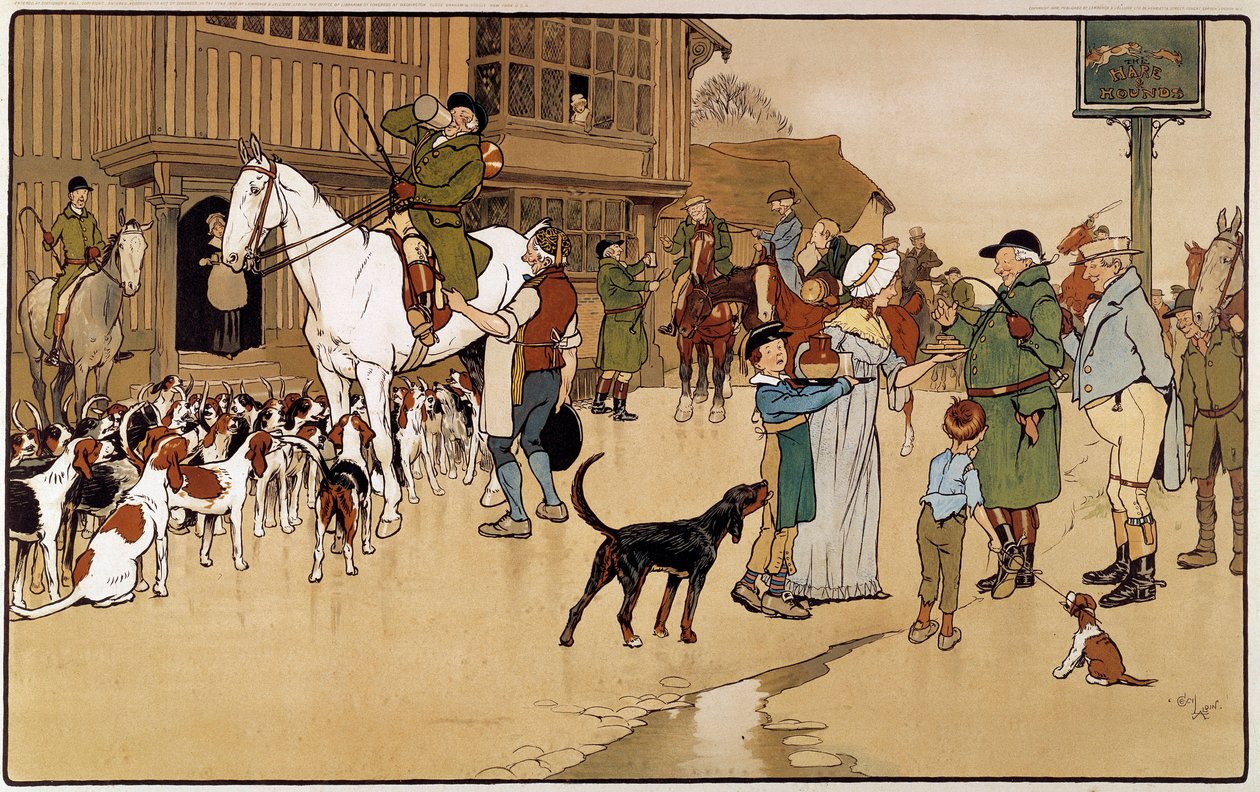 Zatrzymaj się w karczmie podczas polowania na zające. Akwarela Cecila Aldina (1870-1935) autorstwa Cecil Charles Windsor Aldin