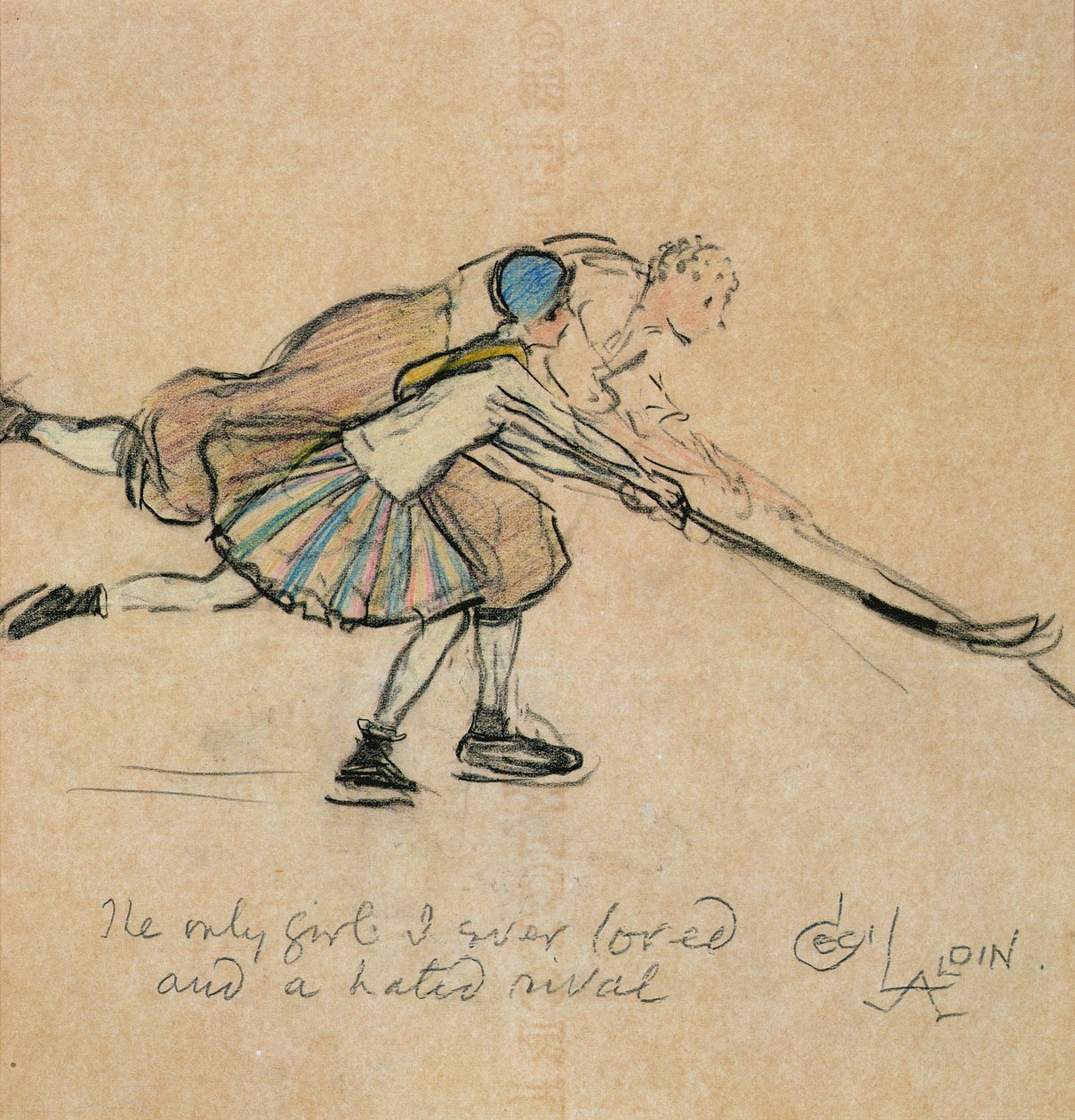 Jedyna dziewczyna, którą kochałem i znienawidzony rywal (kolorowa kredka na papierze) autorstwa Cecil Charles Windsor Aldin