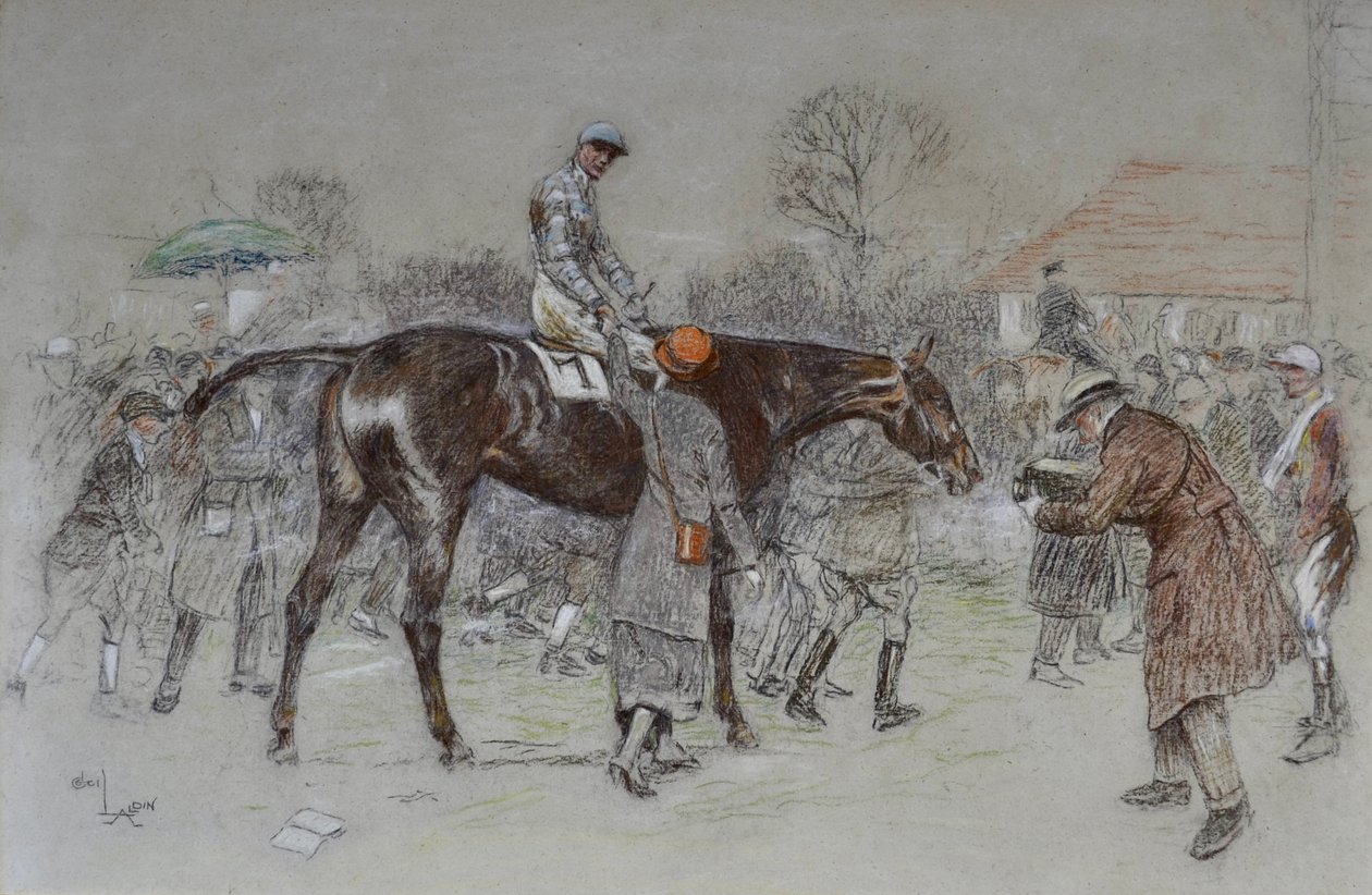 Wytypować zwycięzcę, gdy bukmacherzy wiwatowali, ok. 1920–25 (pastelowy) autorstwa Cecil Charles Windsor Aldin