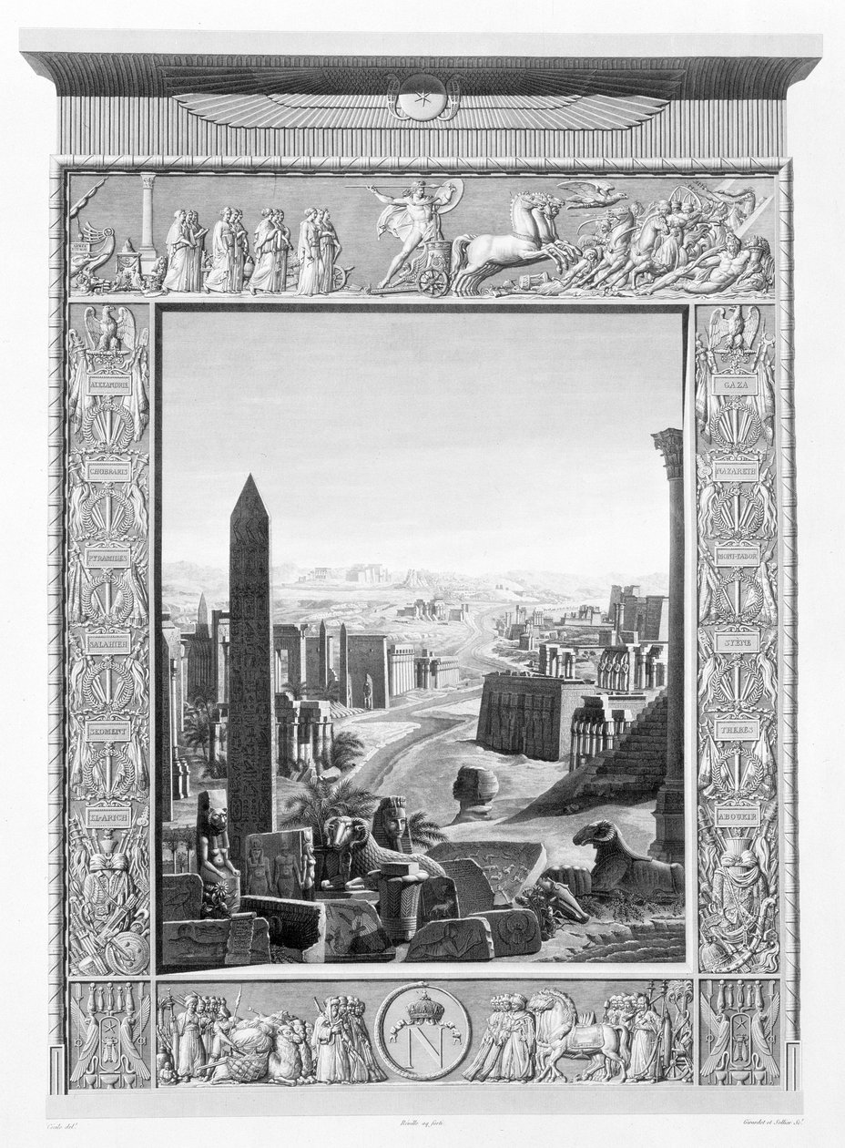 Frontyspis do tomu 1 „Opisu Egiptu”, wyryty przez Girardeta i Selliera i opublikowany na rozkaz Napoleona, 1822 (akwatinta) autorstwa Cecile