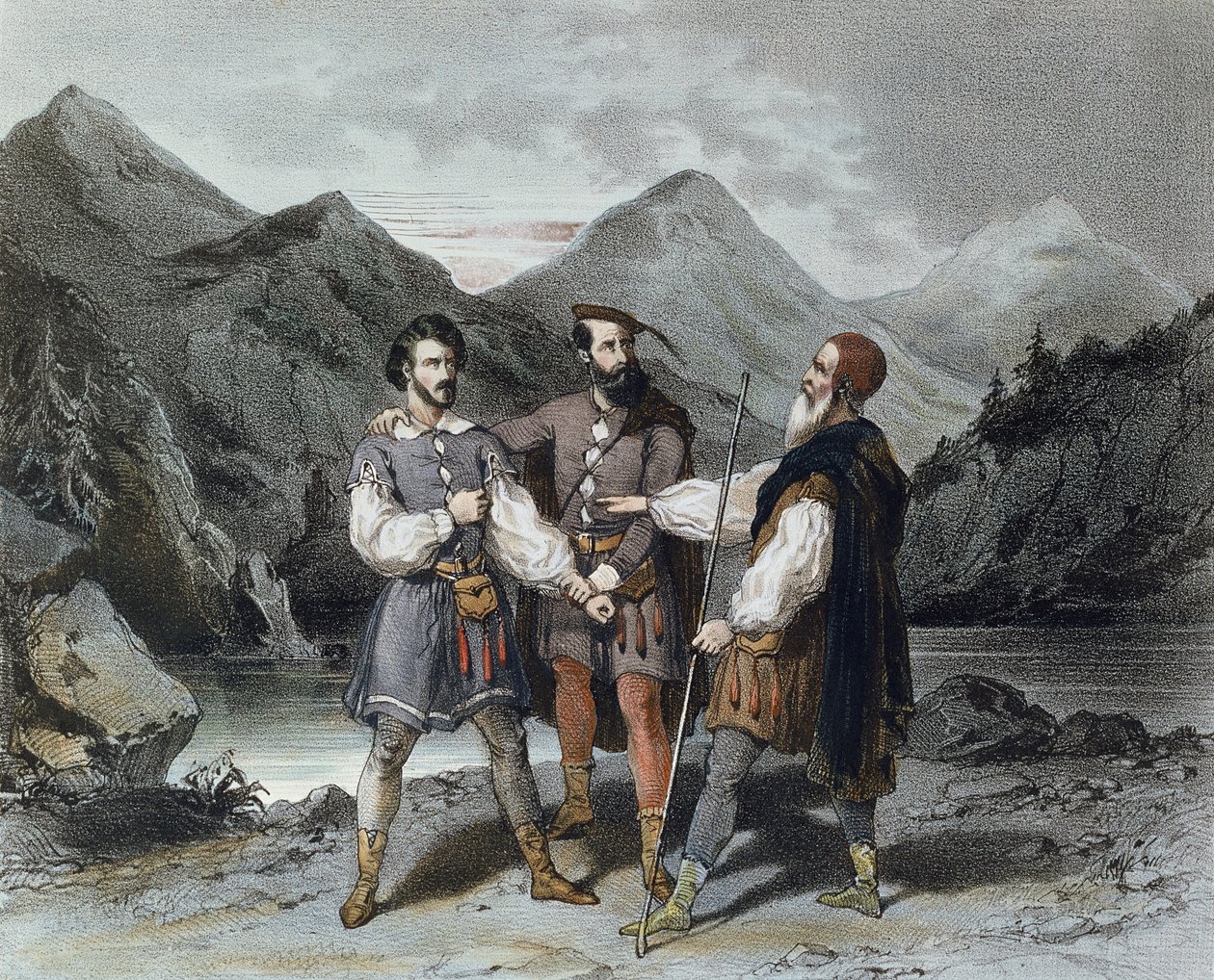 Przysięga trzech kantonów, ilustracja do opery Wilhelm Tell Gioacchino Rossiniego (1792-1868), XIX w. autorstwa Celestin Deshayes