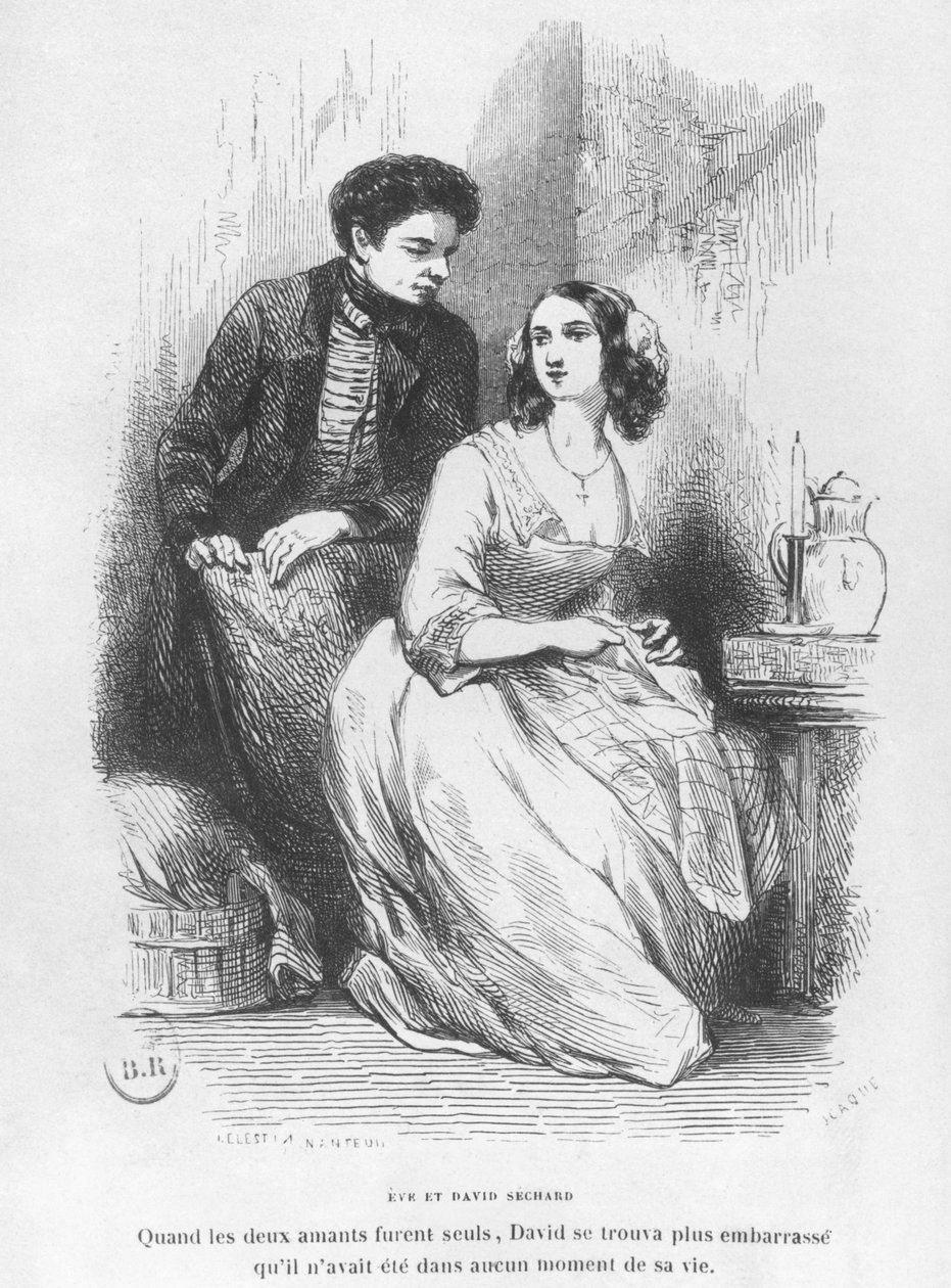 Ewa i David Sechard, ilustracja z „Les Illusions perdues” Honore de Balzac, wyd. Editions Furne, 1842 autorstwa Celestin Francois Nanteuil
