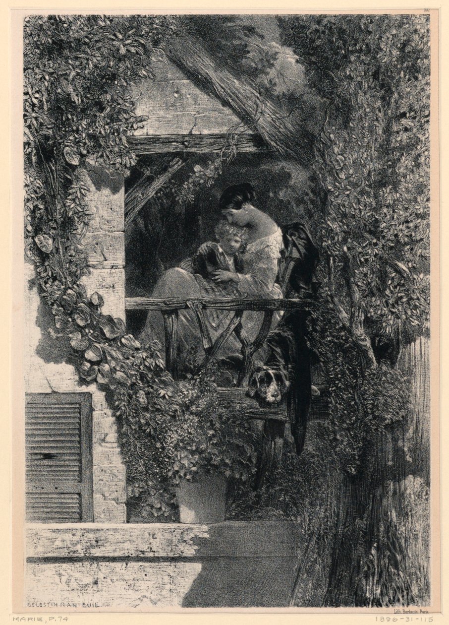 Matka i dziecko na balkonie autorstwa Celestin Francois Nanteuil