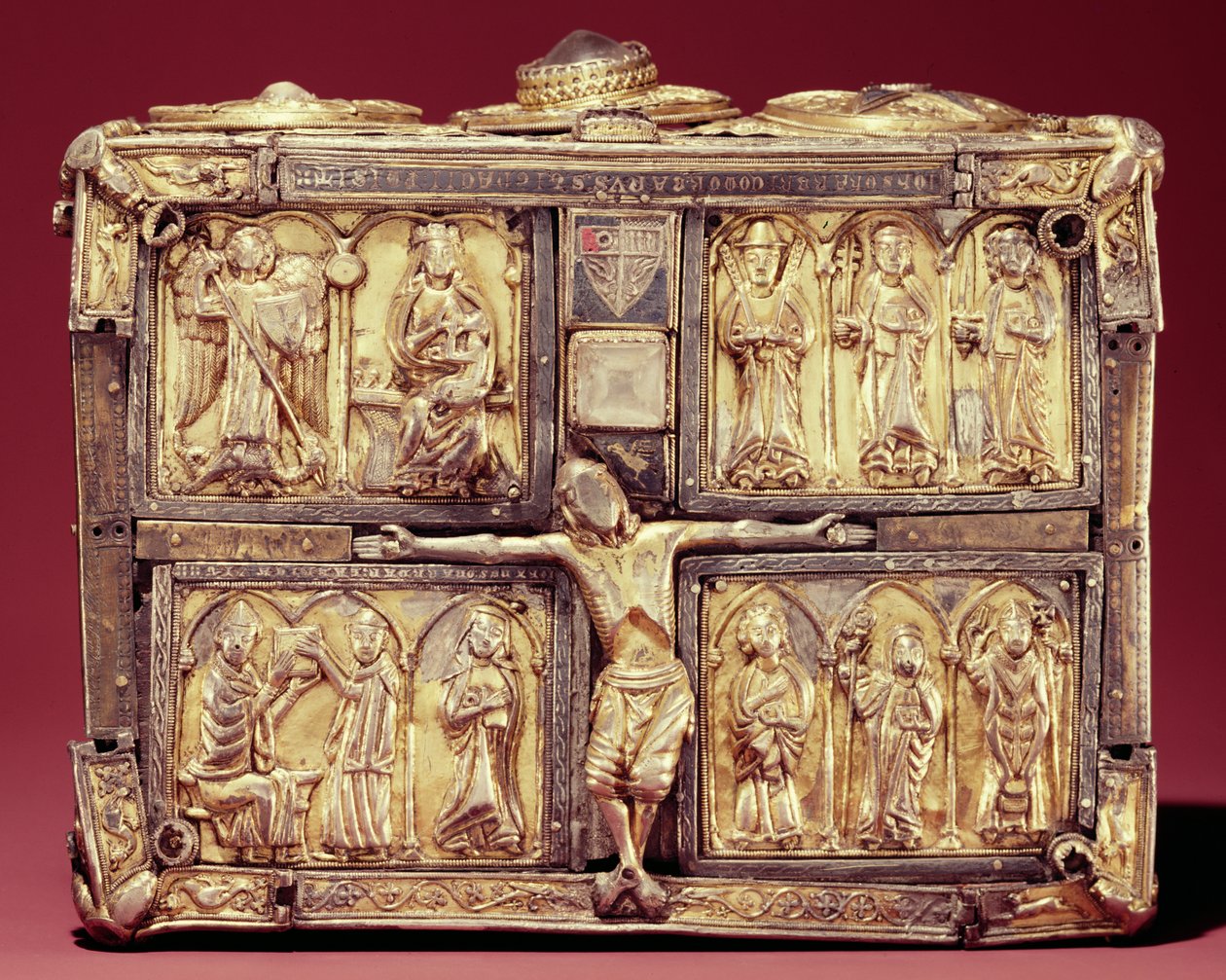 Wierzchołek kapliczki księgi Domnach Airgid, Clones, County Monaghan, VIII wiek, przebudowany ok. 1350 (cis pokryty brązem pokrytym cyną i pozłacanymi srebrem) autorstwa Celtic