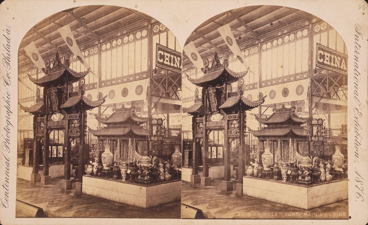 Widok na dwór chiński, budynek główny, wystawa stulecia, Filadelfia autorstwa Centennial Photographic Co.