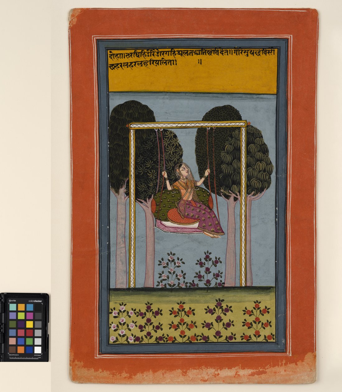 Kobieta na huśtawce, ok. 1800 (nieprzezroczysta akwarela i złoto na papierze) autorstwa Central Indian School