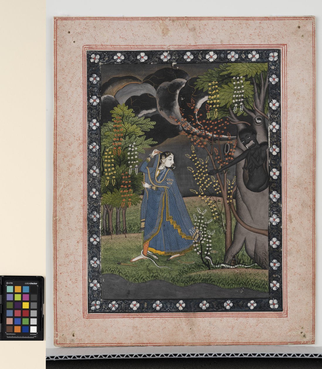 Abhisarika Nayika, ok. 1820 (nieprzezroczyste pigmenty i złoto na papierze) autorstwa Central Indian School