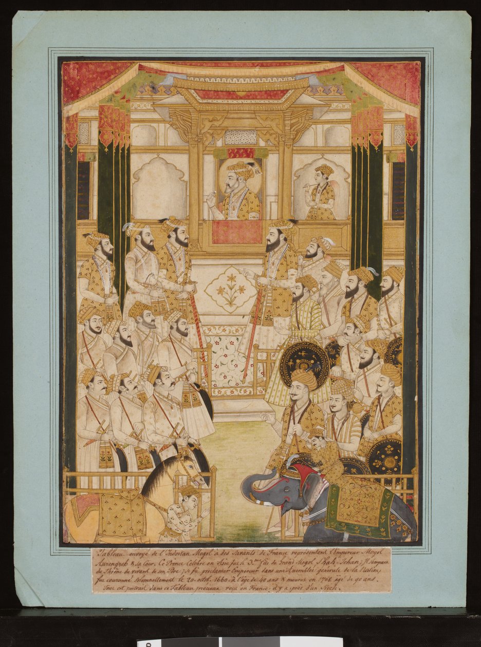 Durbar cesarza Mogołów Aurangzeba, ok. 1675-1725 (gwasz i złoty papier) autorstwa Central Indian School