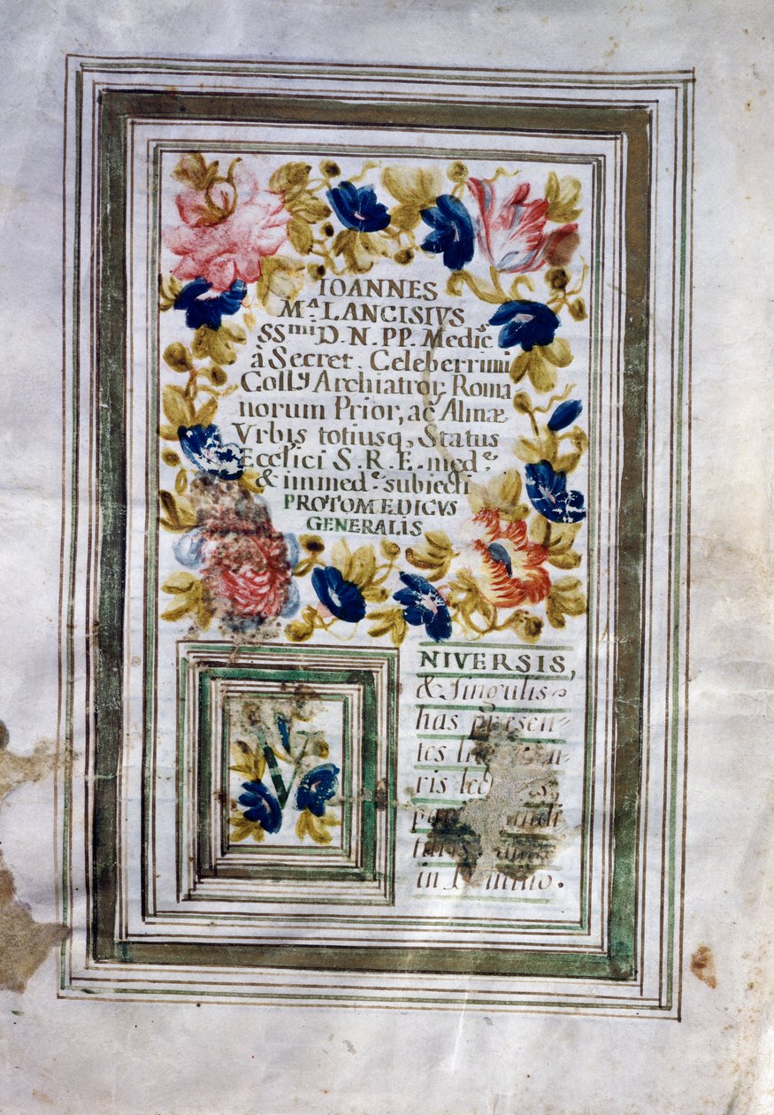 Dyplom medyczny wydany w Rzymie przez Giovanniego Marię Lancisi (1654-1720) autorstwa Central Italian School