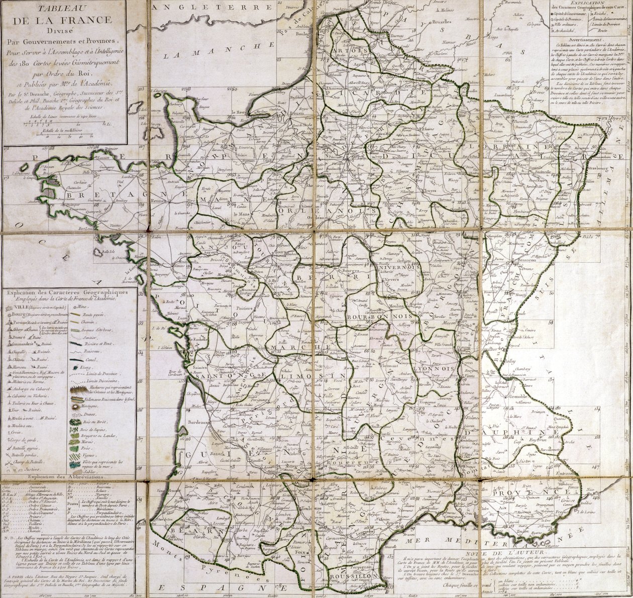 Mapa Francji podzielonej na prowincje autorstwa Cesar Francois Cassini de Thury