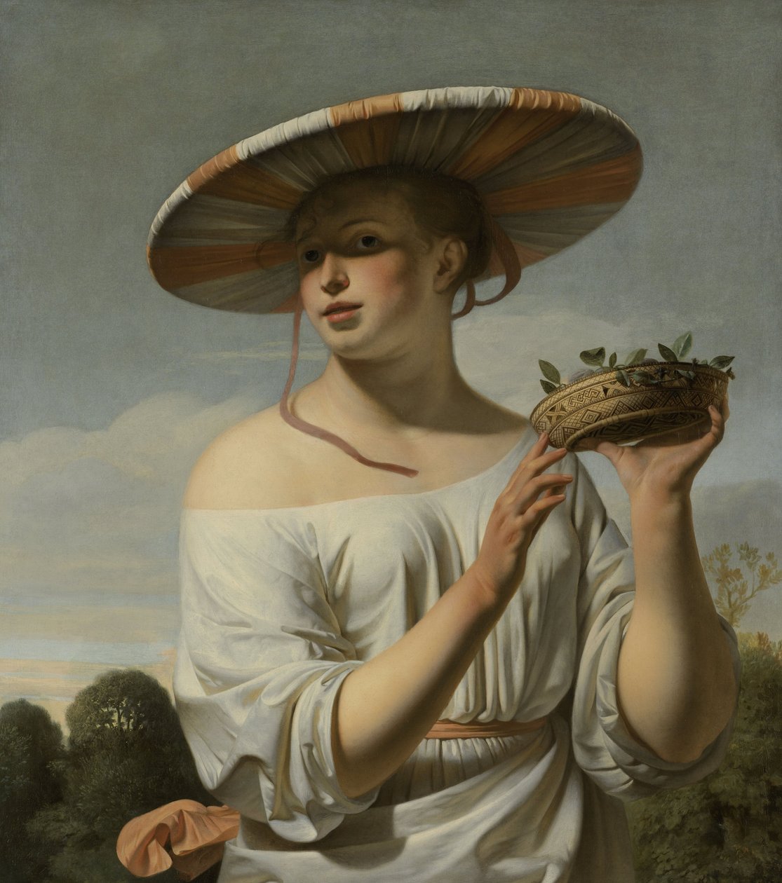 Dziewczyna w dużym kapeluszu, ok. 1645-50 (olej na płótnie) autorstwa Cesar Boetius van Everdingen