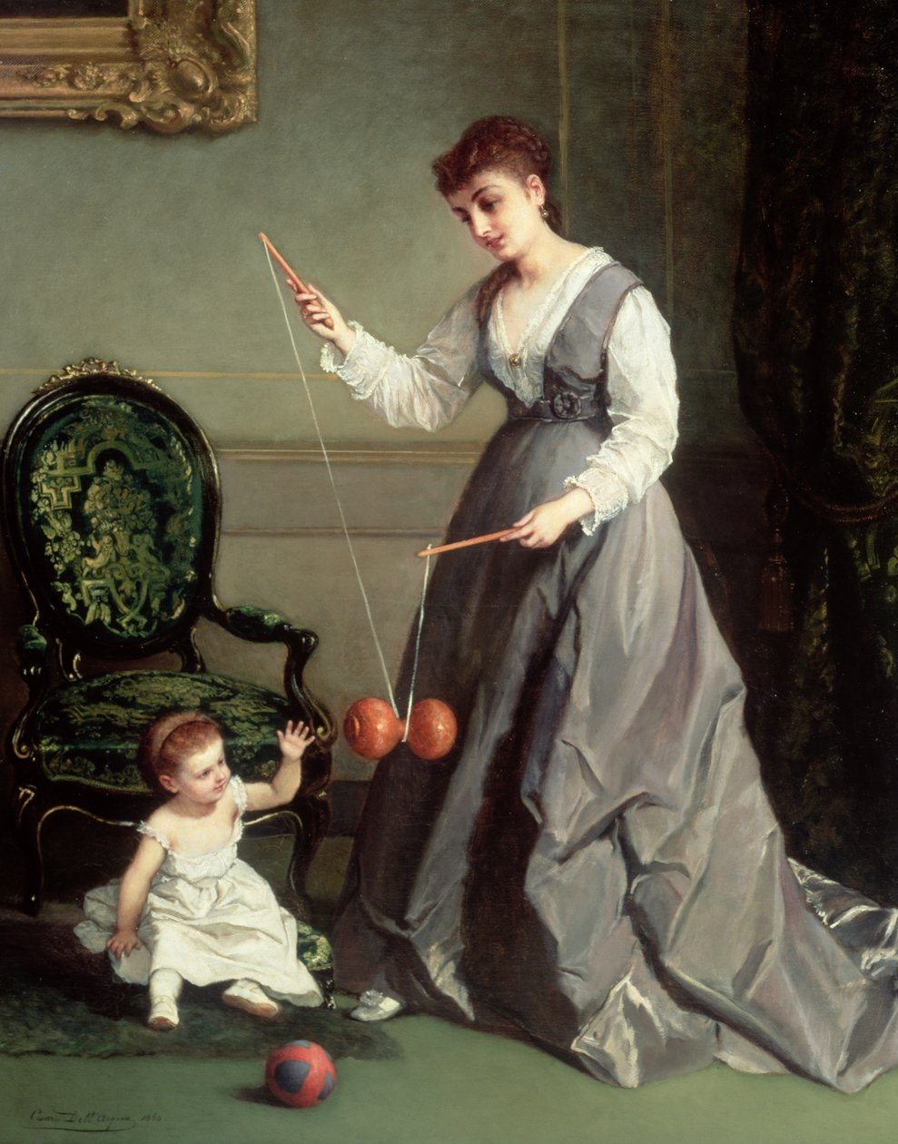 „Anioł i diabeł” lub „Gra w Diabolo, Diabeł na dwóch kijach” 1868 autorstwa Cesare Felix dell Acqua