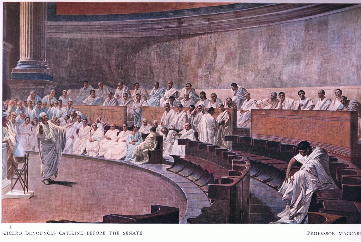 Cyceron potępia Katylinę przed Senatem, z fresku, z The Gresham Publishing Company Ltd, 1920 autorstwa Cesare Maccari