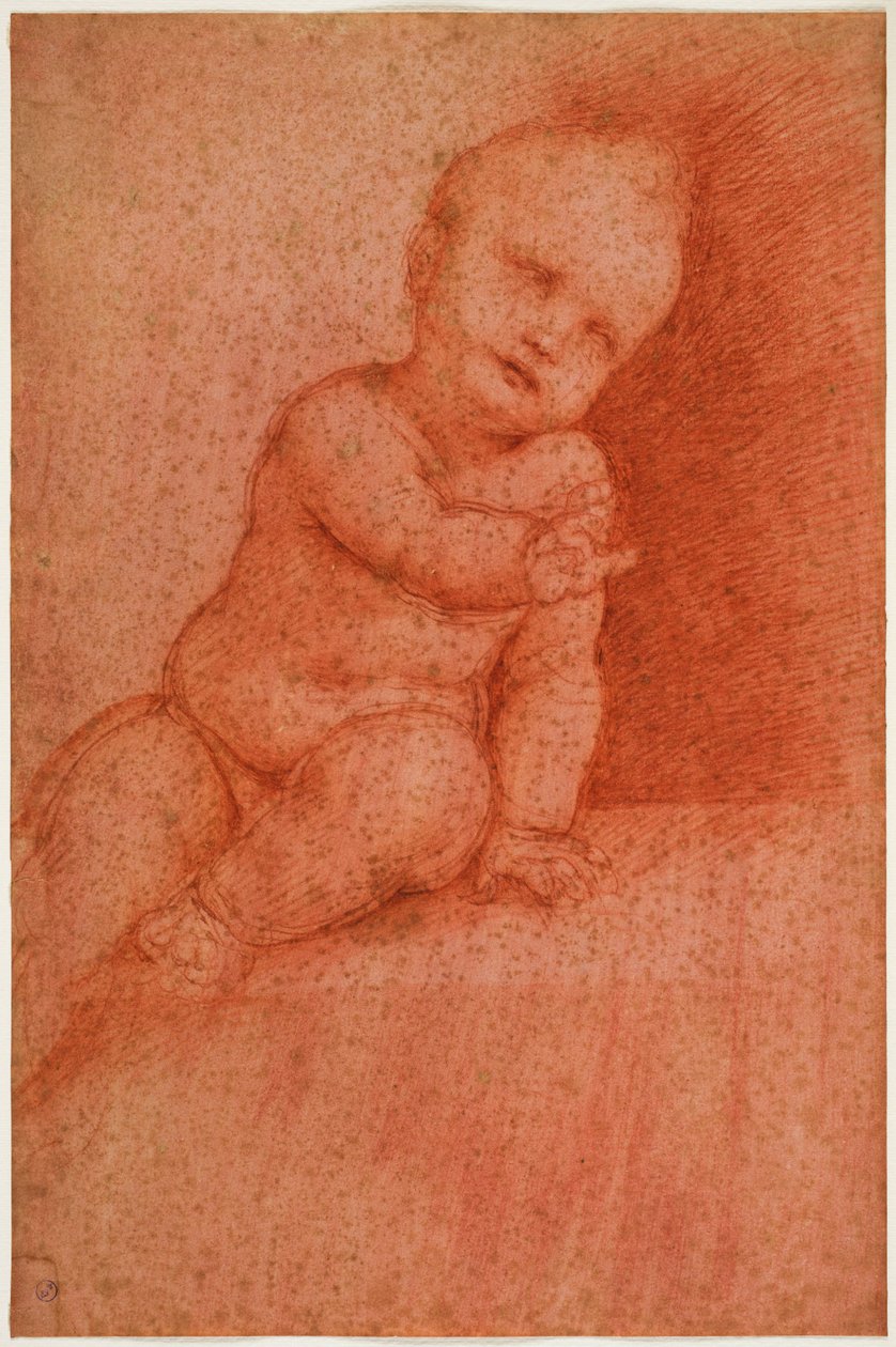 Studium putto (Jezus Błogosławieństwo Dzieciątka), początek XVI w. (krew na czerwonym papierze preparowanym) autorstwa Cesare da Sesto