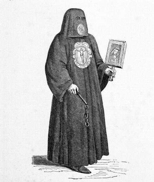 Członek Bractwa Śmierci, według drzeworytu skopiowanego przez Cristoforo Guerrę w „De the ancient and modern of different parts of the world”, wydanej w Wenecji autorstwa Cesare (after) Vecellio