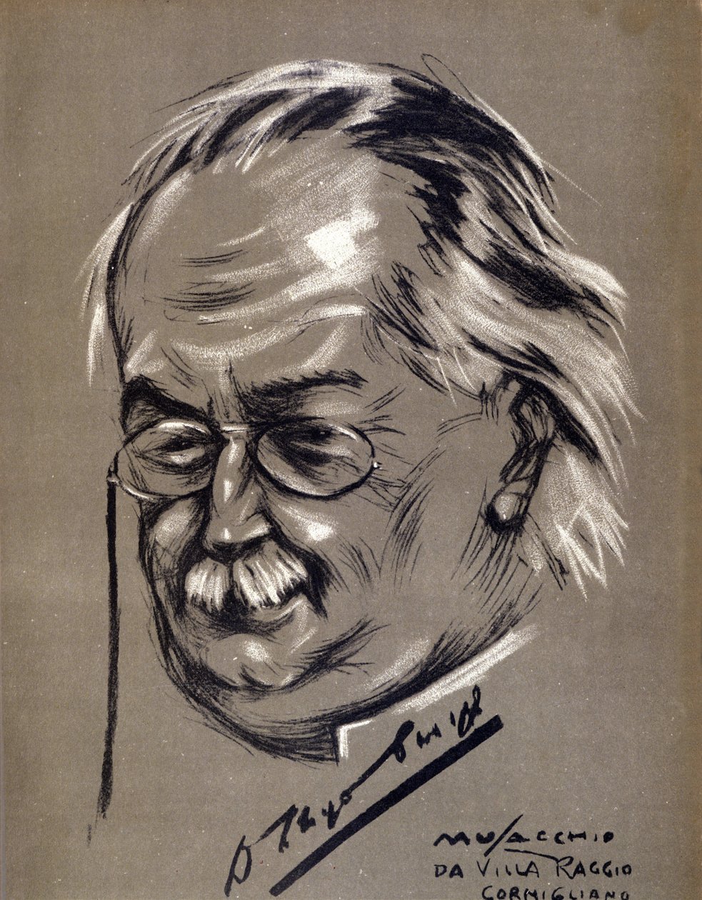 David Lloyd George (1863-1945), polityk brytyjski. Karykatura Cesare Musacchio (ur. 1882) autorstwa Cesare Annibale Musacchio