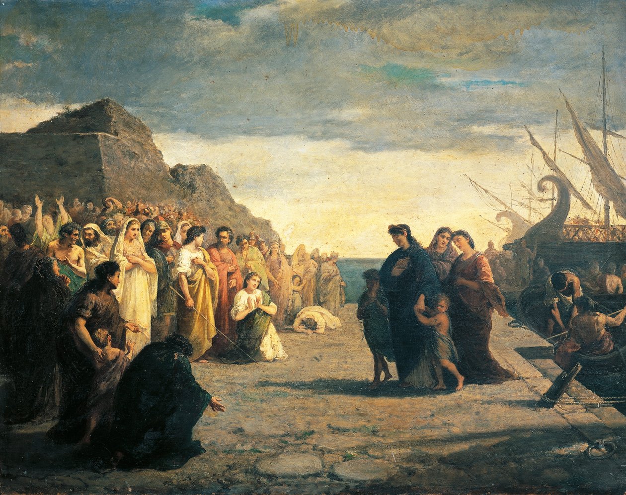 Agrypina przybywająca do portu Brindisi z prochami Germana, Cesare Caroselli (1847-1927), olej na płótnie, dynastia julijsko-klaudyjska, Włochy autorstwa Cesare Caroselli