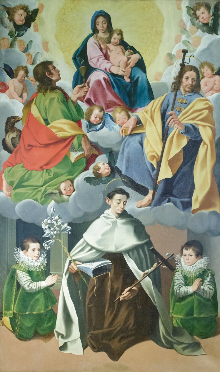 Dziewica z Dzieciątkiem i św. Jakubem, Jan Większy, Alberto degli Abati i dwoje dzieci z domu Panici, ok. 1595-1598 (olej na płótnie) autorstwa Cesare & Conti Vincenzo Conti