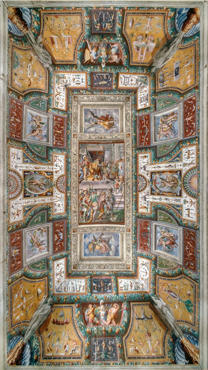 Pier Maria Rossi odznaczony Orderem Świętego Michała, Widok sufitu Sala delle Gesta Rossiane, Rocca dei Rossi, San Secondo, Parma, Włochy, ok. 1570 (fresk) autorstwa Cesare and Jacopo Bertoia and others Baglione