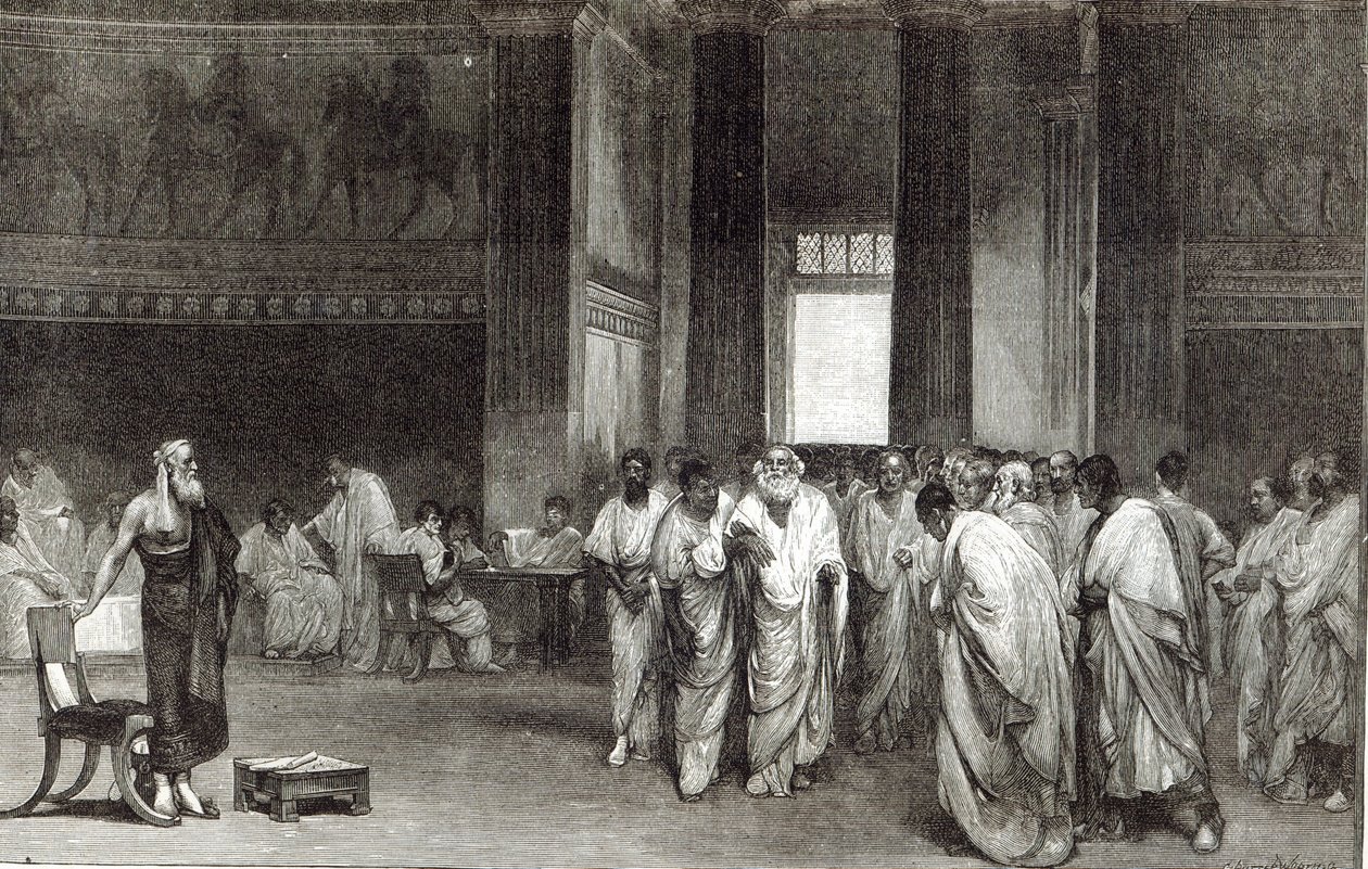 Appiusz Klaudiusz przekonujący senat do odrzucenia propozycji pokoju złożonej przez Pyrrusa, z "Godziny wypoczynku", 1891 r. autorstwa Cesare Maccari