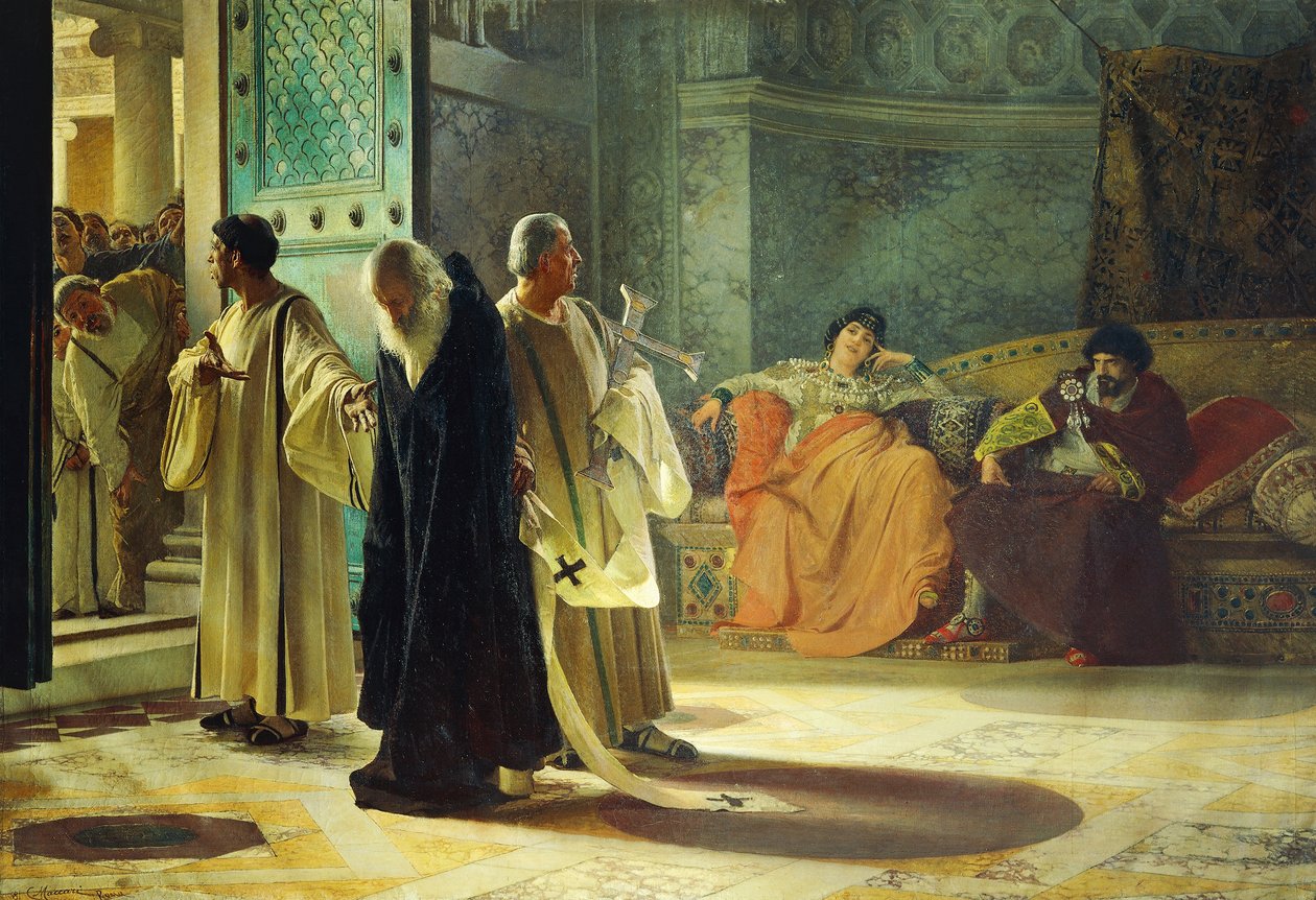 Osadzanie papieża Silverio, 537, olej na płótnie, Cesare Maccari (1840-1919) autorstwa Cesare Maccari