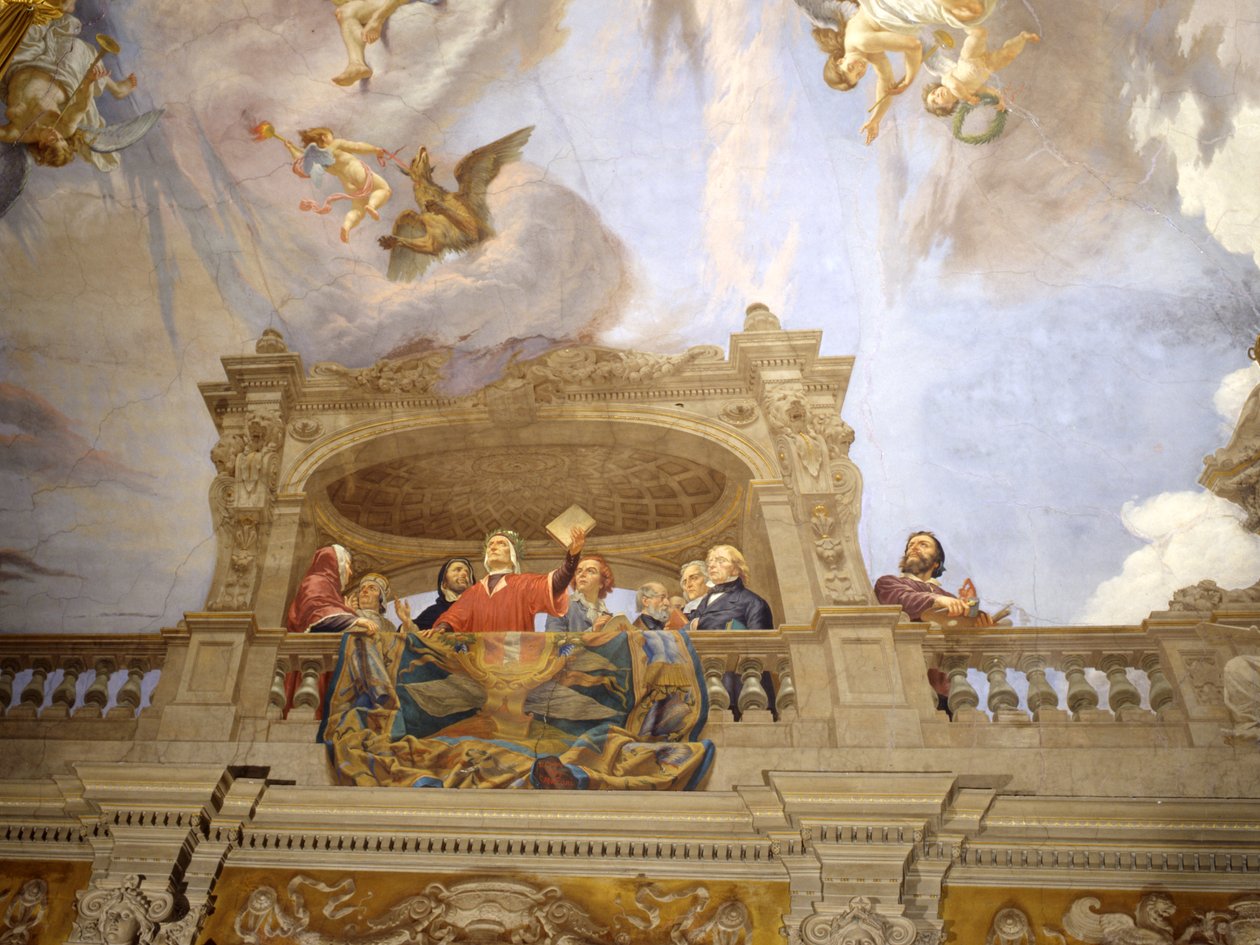 Dante, Petrarka, Cola di Rienzo, A. da Brescia i Vittorio Alfieri (detal 3433390) autorstwa Cesare Mariani