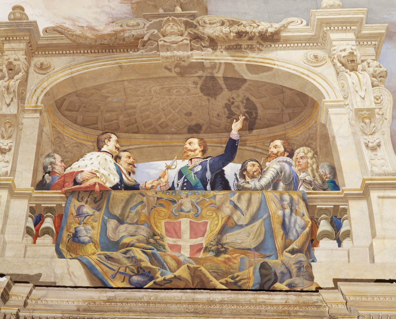 Fragment z Alegoria Włoch, fresk Cesare Mariani (1826-1901), sufit, Sala Większości, Palazzo delle Finanze (Pałac Finansów), Rzym. Włochy autorstwa Cesare Mariani