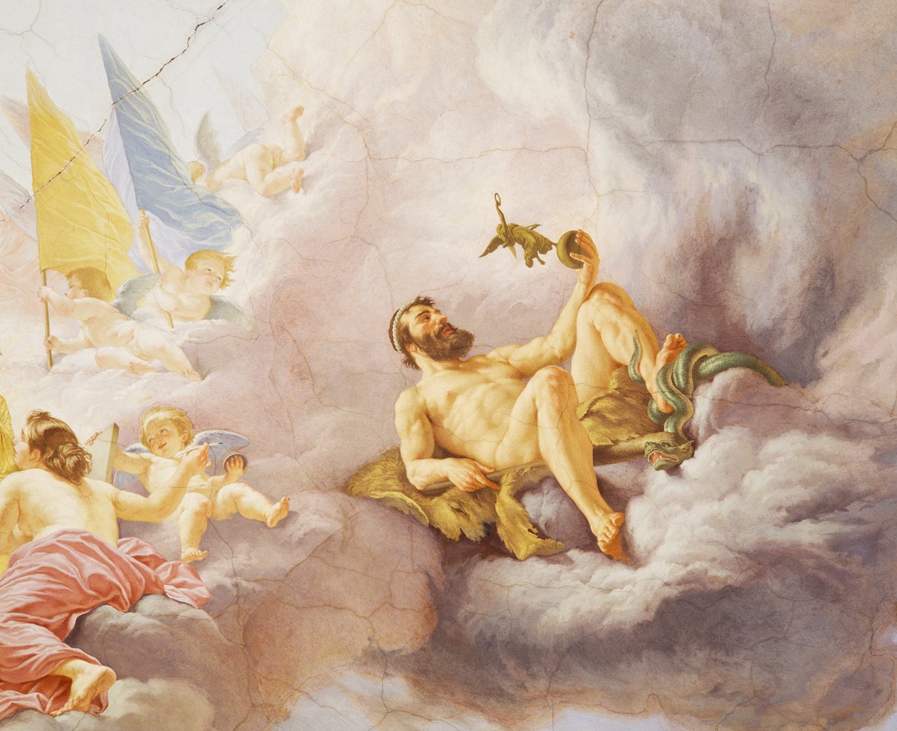 Fragment z Alegoria Włoch, fresk Cesare Mariani (1826-1901), sufit, Sala Większości, Palazzo delle Finanze (Pałac Finansów), Rzym. Włochy autorstwa Cesare Mariani