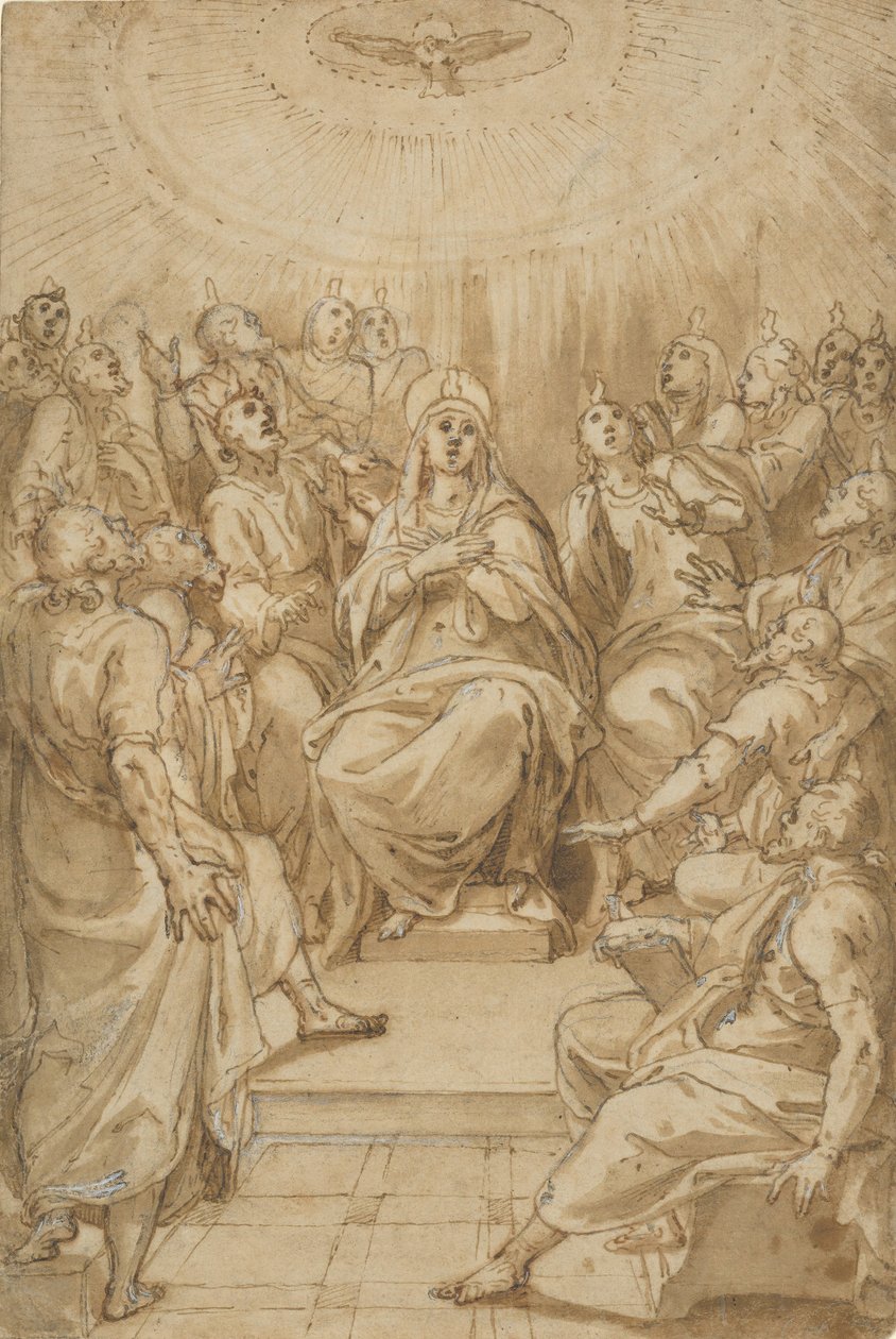 Pięćdziesiątnica Zstąpienie Ducha Świętego, ca. 1576. autorstwa Cesare Nebbia
