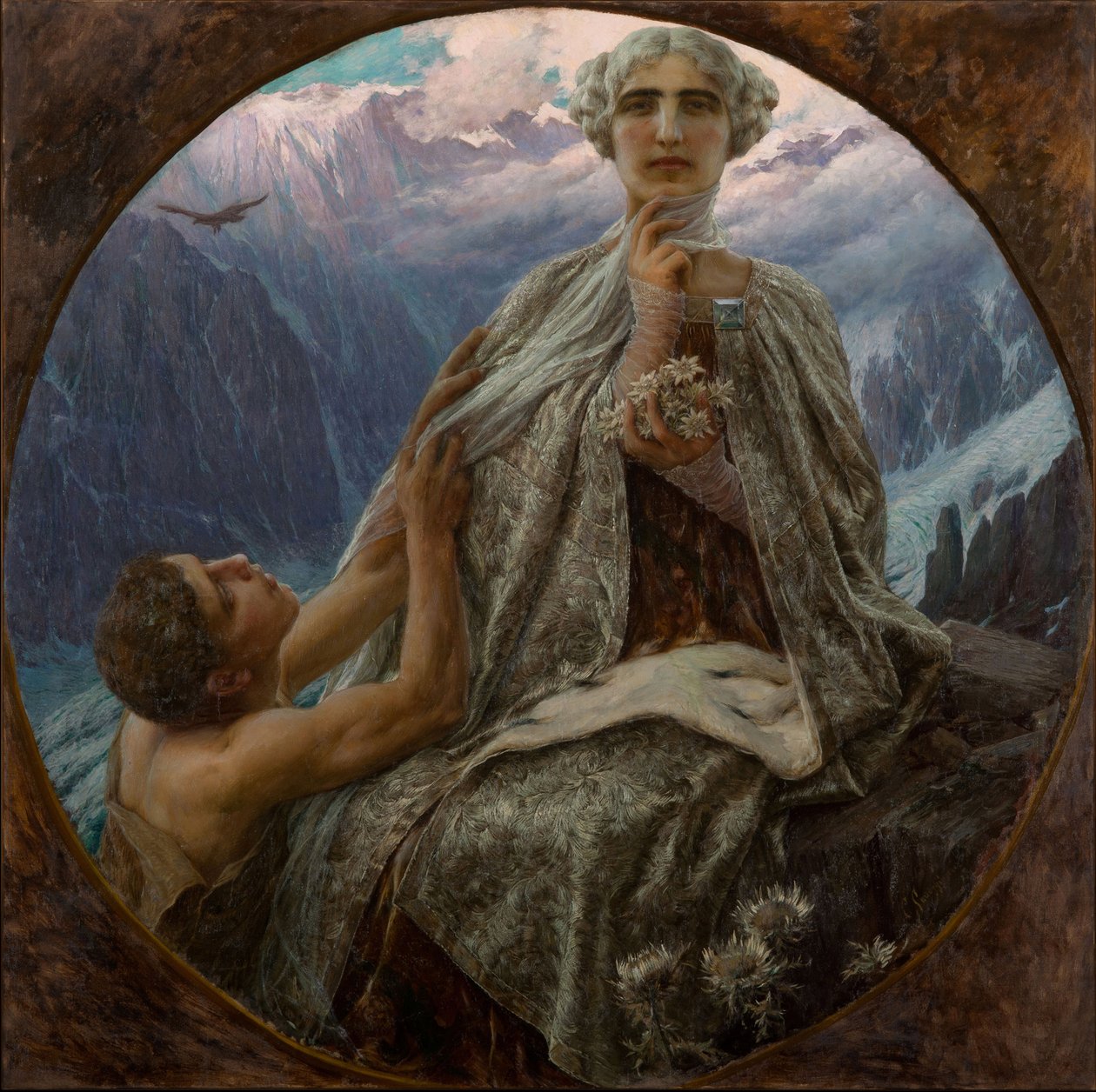 Wierzchołek góry. Królowa Lodu - Szczyt górski. Królowa Lodu, Saccaggi, Cesare (1868-1934). Olej na płótnie, rozmiar: D 140 autorstwa Cesare Saccaggi