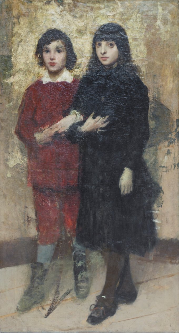 Dwóch kuzynów, Cesare Tallone (olej na płótnie) autorstwa Cesare Tallone