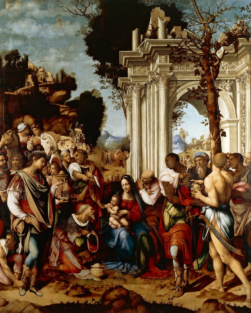 Adoracja Trzech Króli, Cesare da Sesto (1477-1523), olej na płótnie autorstwa Cesare da Sesto