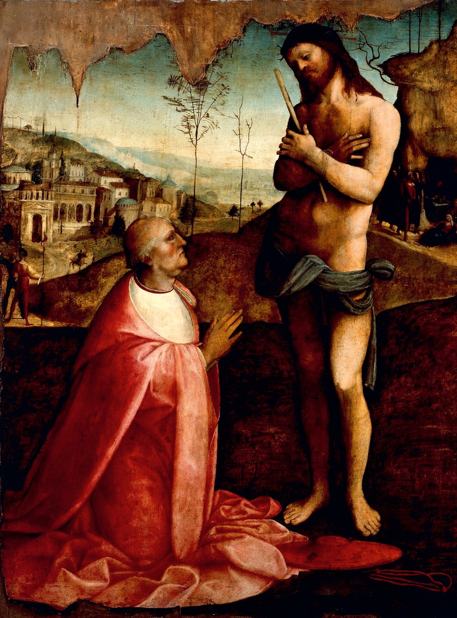 Chrystus cierpiący i kardynał Oliviero Carafa w modlitwie, Cesare da Sesto (1477-1523) autorstwa Cesare da Sesto