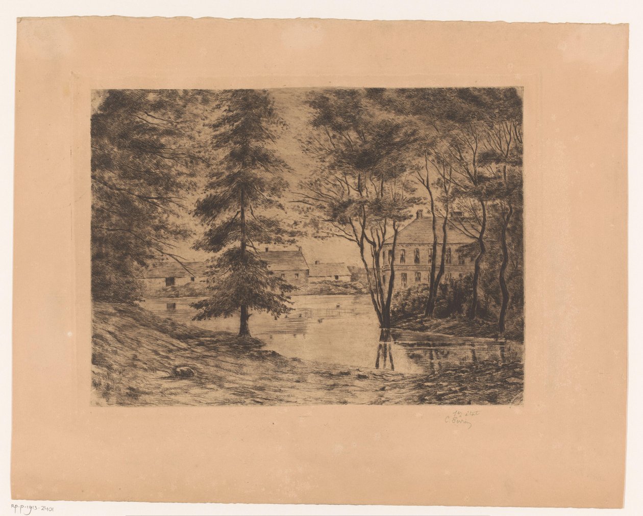 Widok na Ghlin Zamek autorstwa Ch. Perrin (signed by artist)