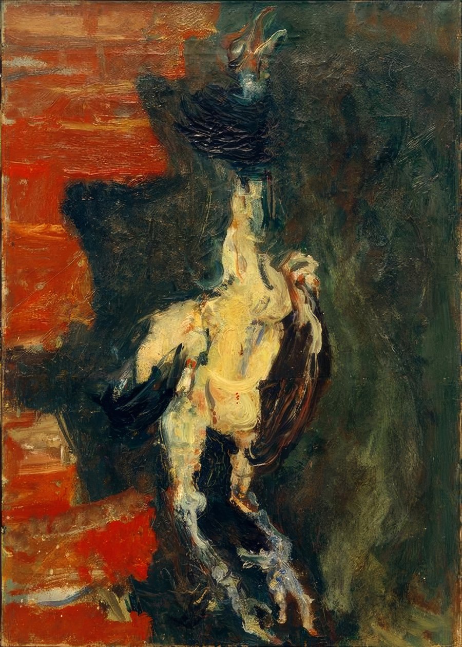 Kurczak wiszący przed ceglaną ścianą autorstwa Chaim Soutine