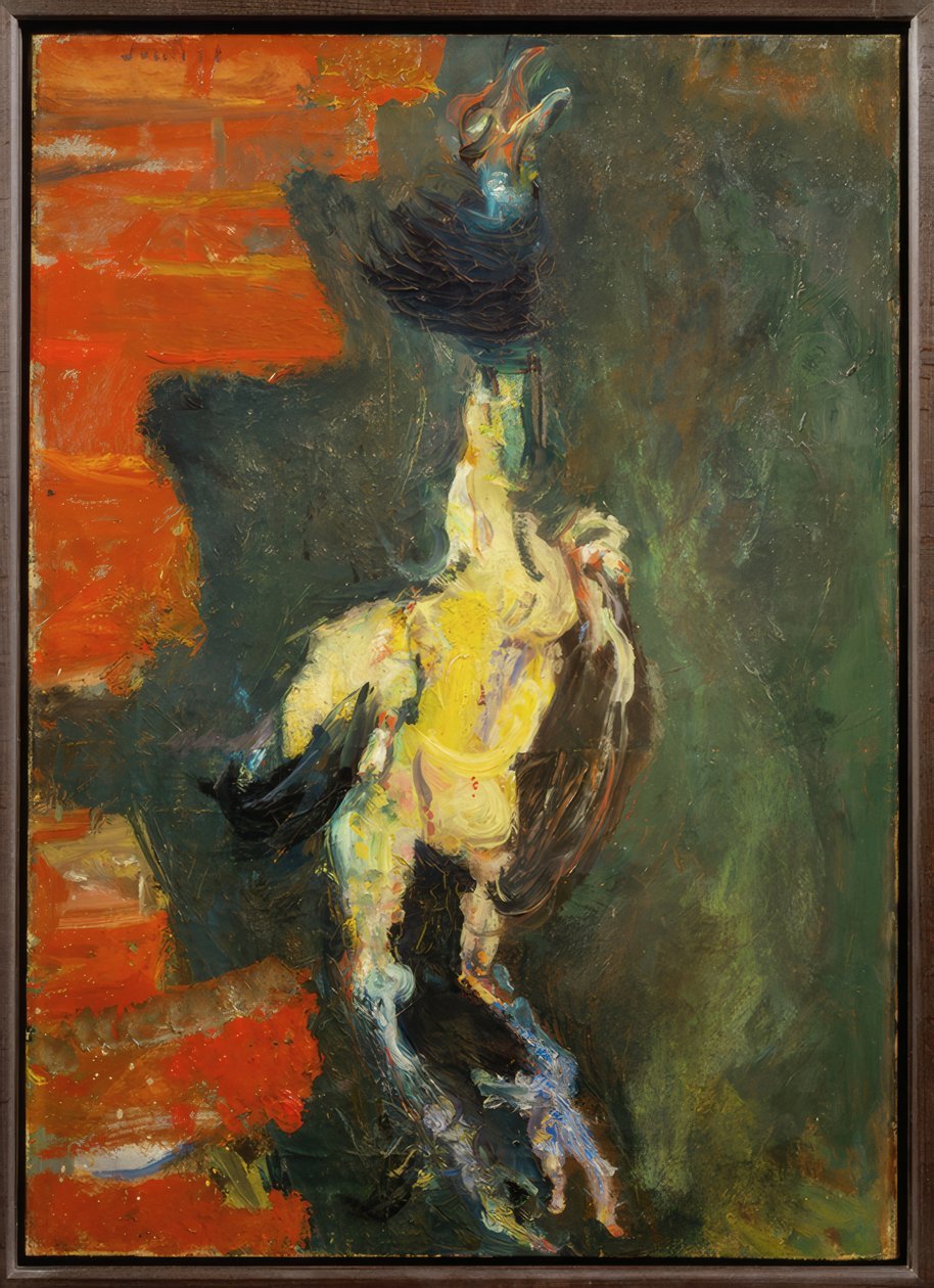 Kurczak wiszący przed ceglaną ścianą autorstwa Chaim Soutine