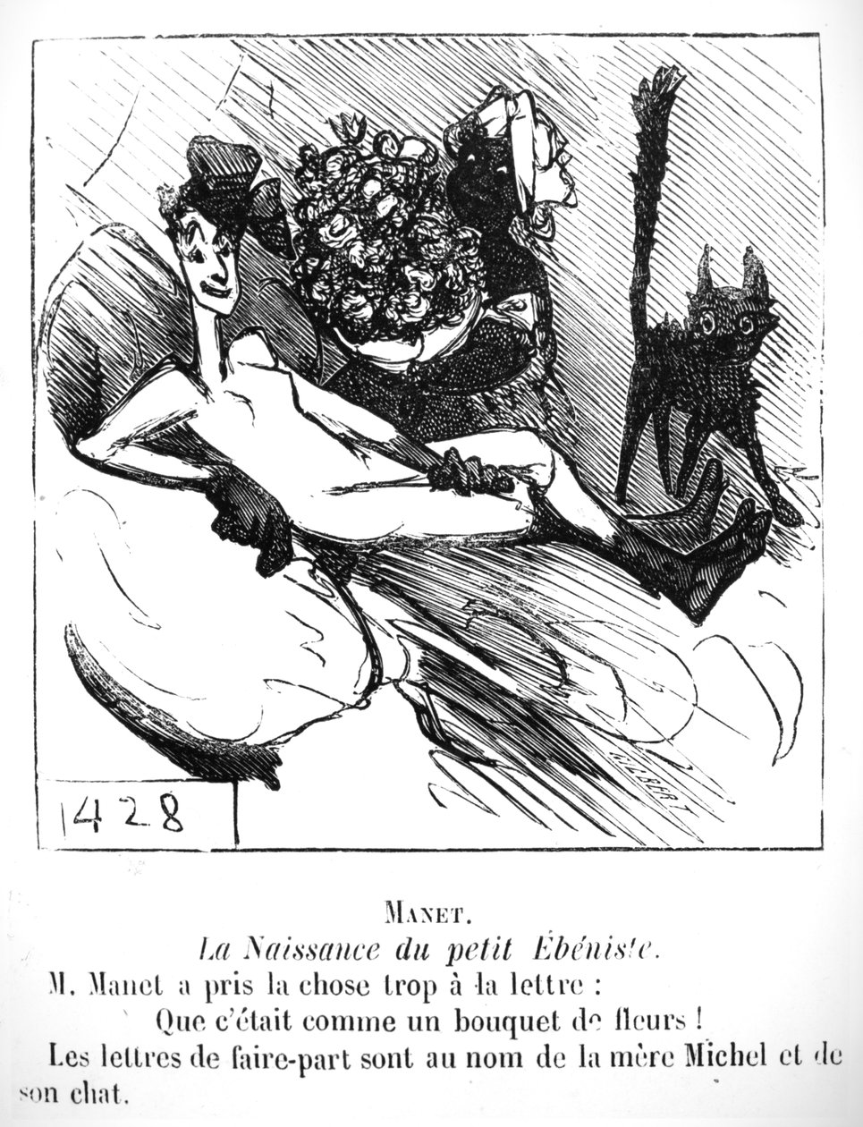 Narodziny Małego Stolarza, karykatura w „Le Charivari”, 1865 autorstwa Cham