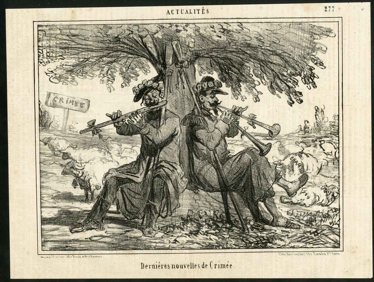 Ilustracja Cham (1819-1879) w Charivari - Najnowsze wiadomości krymskie - Wojna, muzyka, Krym (Wojna krymska autorstwa Amédée de Noé