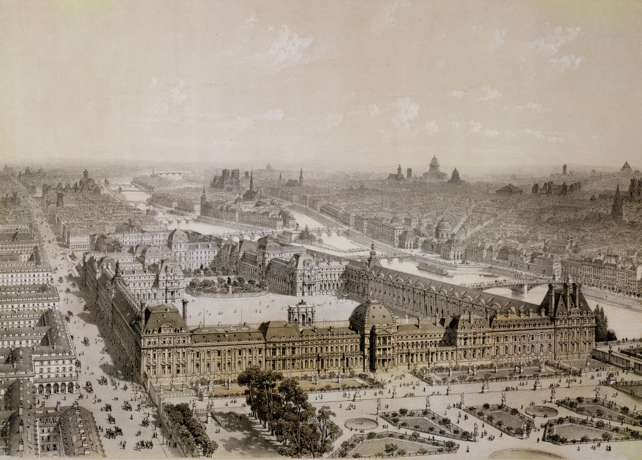 Ukończony Luwr i nowa Rue de Rivoli, wyryte przez Philippe Benoist (1813-c.1905) autorstwa Chapuis