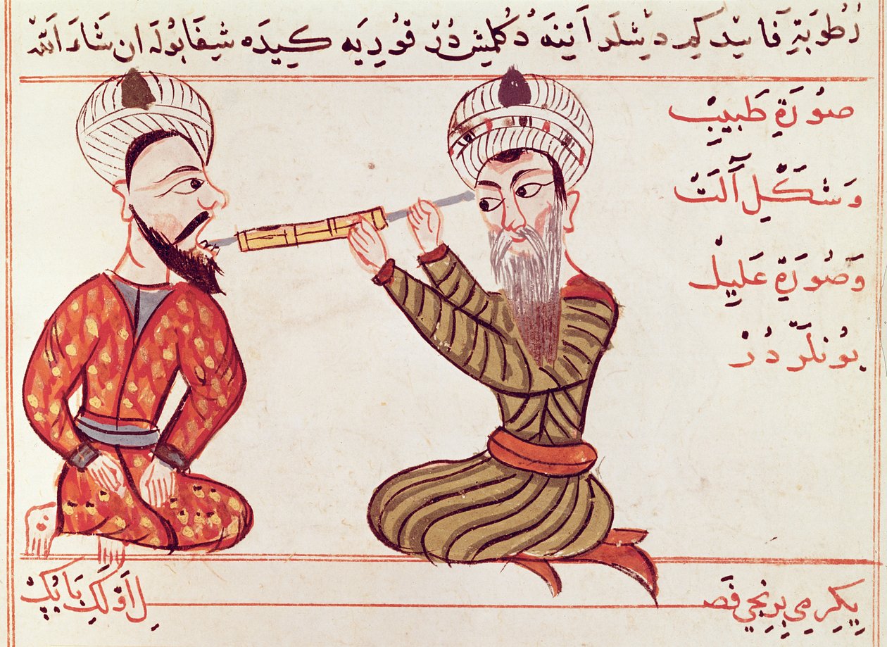 Pani Sup Turc 693 fol.28v Kauteryzacja na ból zęba, 1466 autorstwa Charaf ed Din