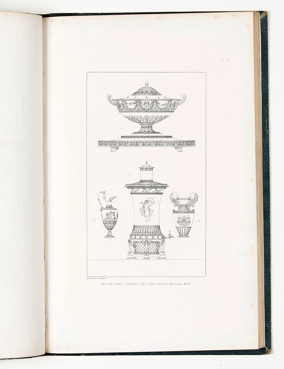 Waza, urna na herbatę i wazony ze srebra i vermeilu, z „Recueil de Décorations Interiors” Charlesa Percier i Pierre Francois Leonard Fontaine autorstwa Charles Percier