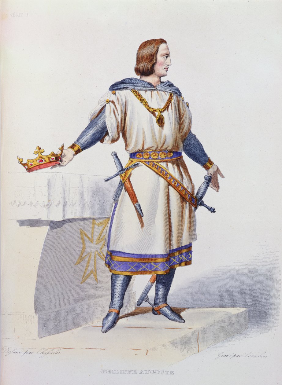 Portret Filipa Augusta II (1165-1223), króla Francji, rytowany przez Constant Louis Lorichon, 1841 autorstwa Charles Abraham Chasselat