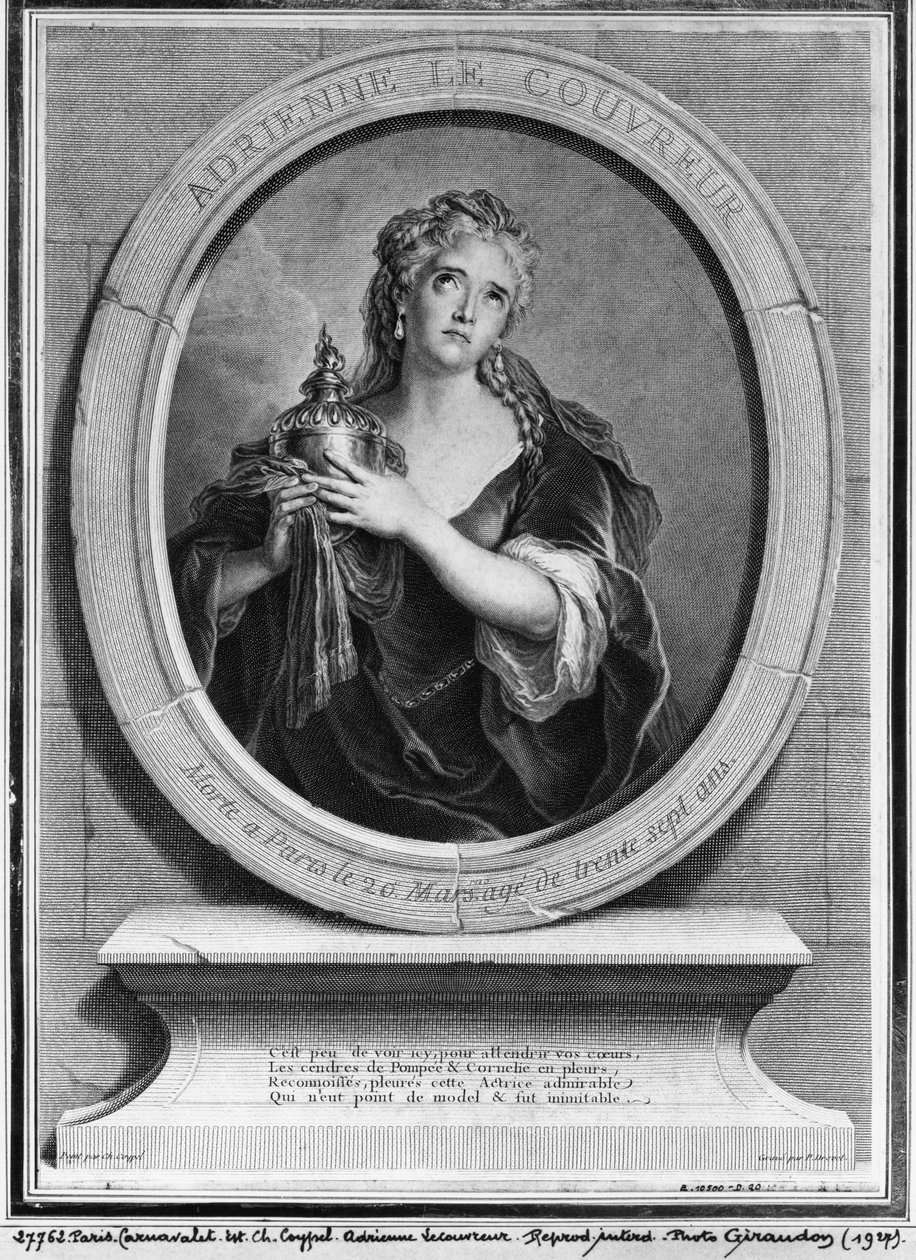 Adrienne Lecouvreur (1692-1730) grawerowane przez Pierre Drevet autorstwa Charles Antoine Coypel