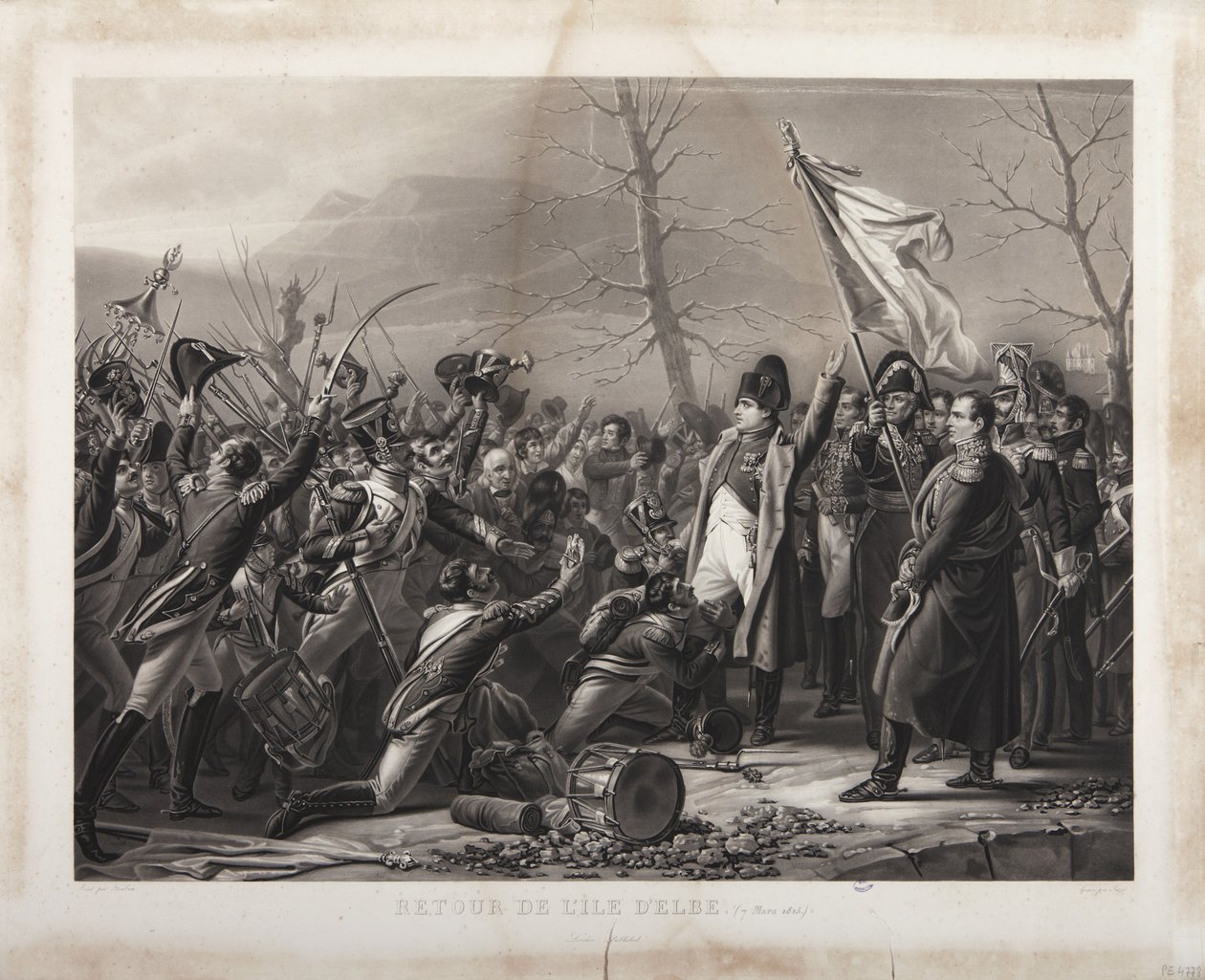 Powrót z wyspy Elba, 7 marca 1815 r., rycina Jeuzet autorstwa Carl von Steuben