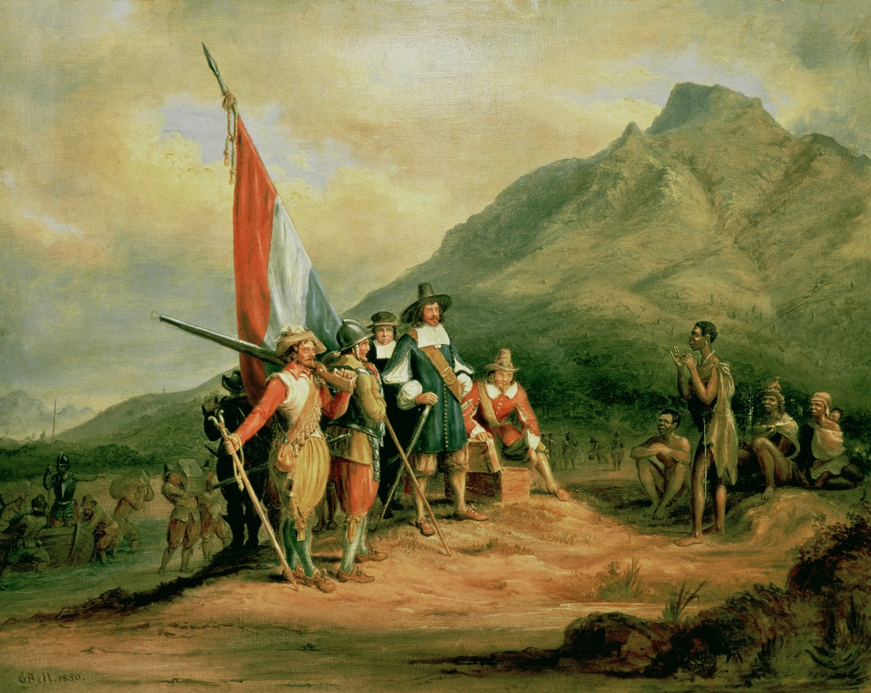 Lądowanie Jana van Riebeecka (1619-77) 6 kwietnia 1652, 1850 autorstwa Charles Bell