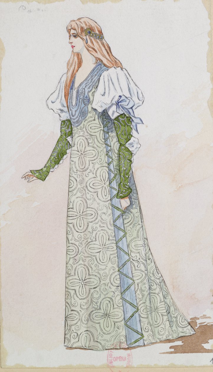 Desdemona Costume Design do pierwszego wykonania Otella Giuseppe Verdiego (1831-1901) w 1894 w Operze Paryskiej, 1894 (pióro, ołówek i toaleta na papierze) autorstwa Charles Bianchini