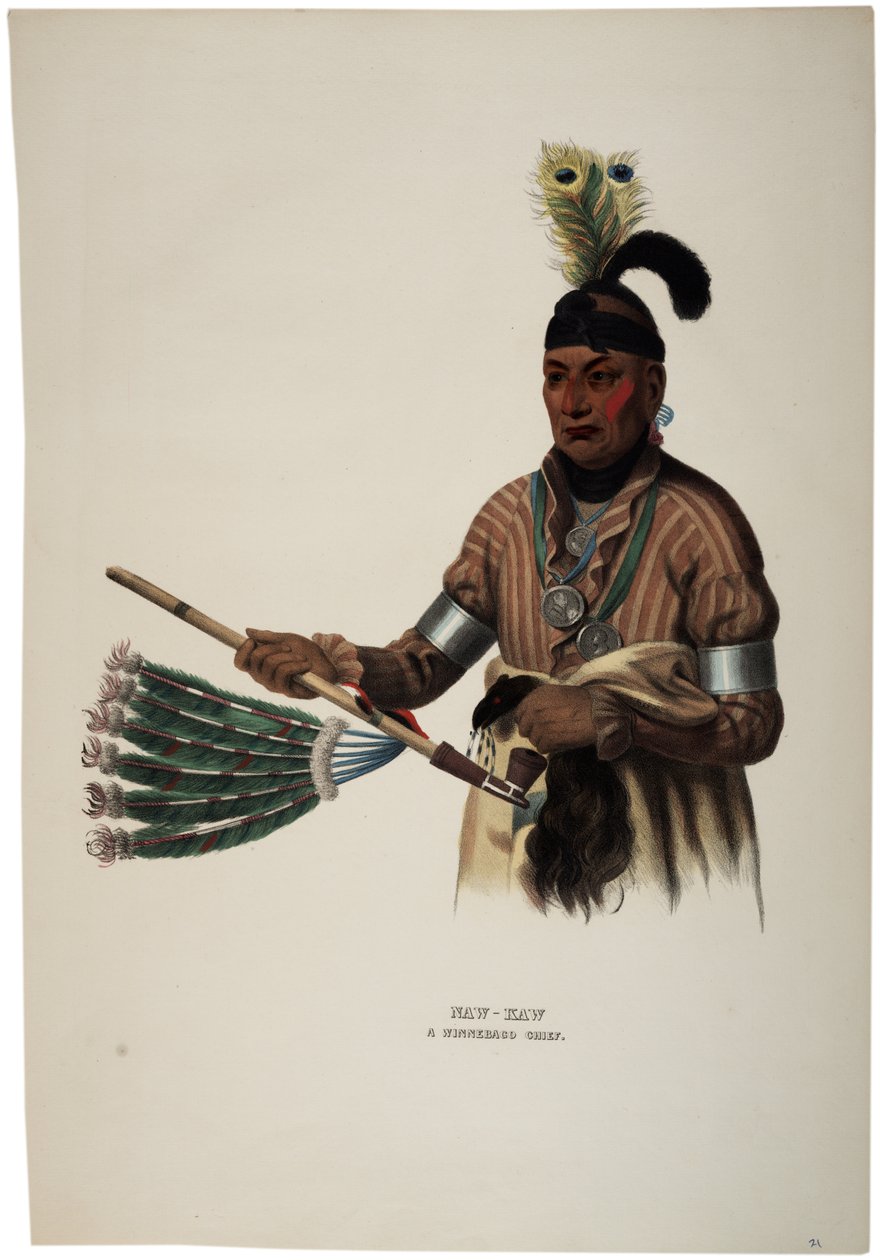 Naw-kaw, wódz Winnebago, odbitka wykonana przez Thomasa Loraine McKenneya, ok. 1840 r. autorstwa Charles Bird King